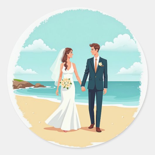 ビーチ結婚式シール ラウンドシール (正面)