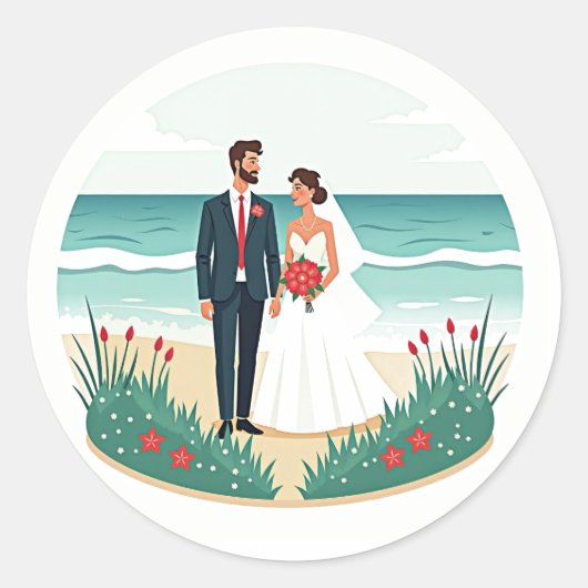 ビーチ結婚式シール ラウンドシール (正面)