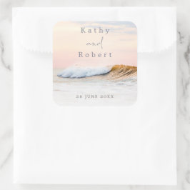 ビーチ結婚式シール |海波四角ステッカー スクエアシール