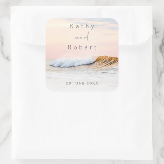 ビーチ結婚式シール |海波四角ステッカー スクエアシール (バッグ)