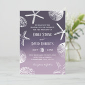 ビーチ結婚式スターフィッシュシーシェルダスティパープルグラデーション 招待状 (スタンド正面)