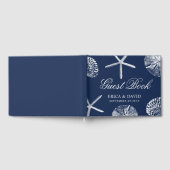 ビーチ結婚式スターフィッシュ&サンドドルネイビーブルー ゲストブック (全面)