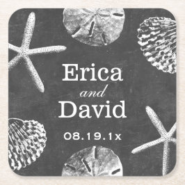 ビーチ結婚式スターフィッシュ&シーシェルズシャルボード スクエアペーパーコースター