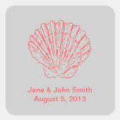 ビーチ結婚式スティッカーの好意：灰色のホタテ スクエアシール (正面)