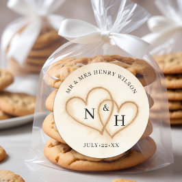 ビーチ結婚式スティッカー付き砂ハート ラウンドシール