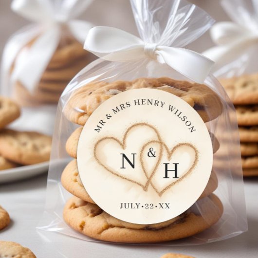 ビーチ結婚式スティッカー付き砂ハート ラウンドシール