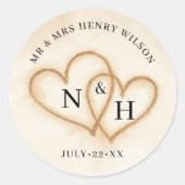 ビーチ結婚式スティッカー付き砂ハート ラウンドシール (正面)