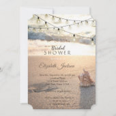 ビーチ結婚式ストリングライツシーシェルブライダルシャワー 招待状 (正面)