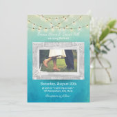 ビーチ結婚式ストリングライト水彩写真 招待状 (スタンド正面)