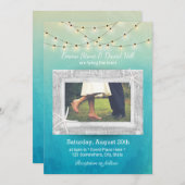 ビーチ結婚式ストリングライト水彩写真 招待状 (正面/裏面)