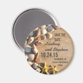 ビーチ結婚式セーブザデートマグネットと貝殻 マグネット (正面/裏面)