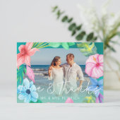 ビーチ結婚式ティール(緑がかった色)ブルー熱帯感謝してい写真 サンキューカード (スタンド正面)