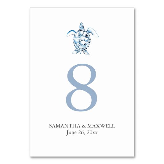 ビーチ結婚式テーブル番号カードシーカメ テーブルナンバー (正面)