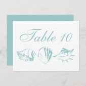 ビーチ結婚式テーブル番号ブルーシーシェル ポストカード (正面/裏面)