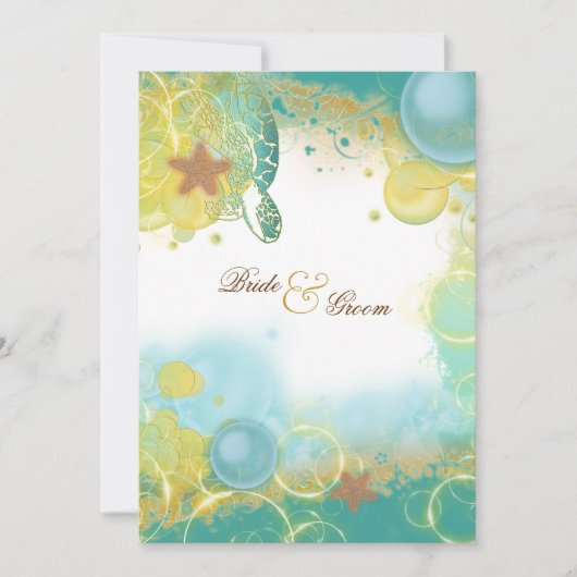 ビーチ結婚式テーマウミガメ 招待状 (正面)