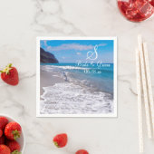 ビーチ結婚式テーマモノグラム日付新郎氏名 スタンダードカクテルナプキン (インサイチュ)