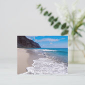 ビーチ結婚式テーマ写真の日付の保存 案内ポストカード (スタンド正面)