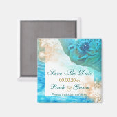 ビーチ結婚式テーマ「日付を保存」カメ マグネット (正面/裏面)