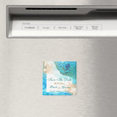 ビーチ結婚式テーマ「日付を保存」カメ マグネット (インサイチュ (食洗機))