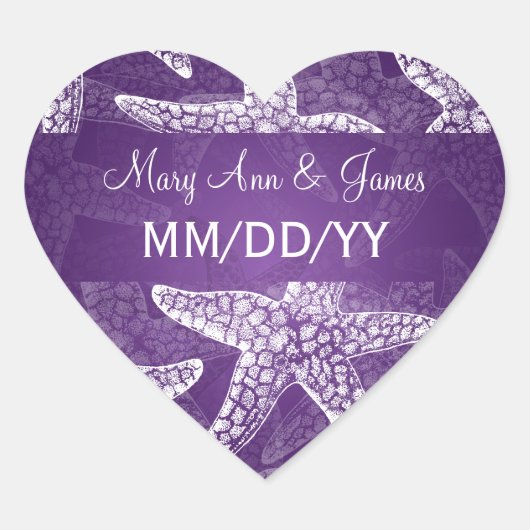 ビーチ結婚式デイトヒトパープル ハートシール (正面)