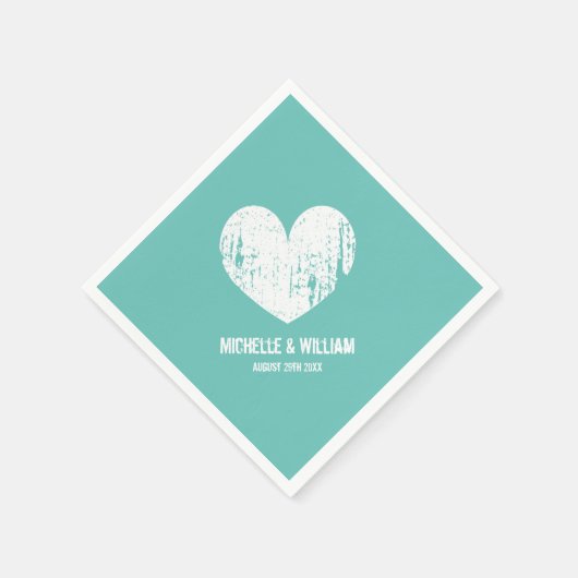 ビーチ結婚式ナプキン |素朴なターコイズと白 スタンダードカクテルナプキン (角)