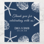 ビーチ結婚式ネイビーブルーシーシェルズエレガントな結婚式 ワインラベル (シングルラベル)