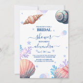ビーチ結婚式ネイビーブルーシーシェルブライダルシャワー 招待状 (正面)