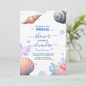 ビーチ結婚式ネイビーブルーシーシェルブライダルシャワー 招待状 (スタンド正面)