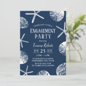ビーチ結婚式ネイビーブルーシーシェル婚約パーティ 招待状 (スタンド正面)