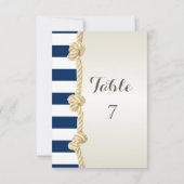 ビーチ結婚式ネイビーロープ、ハート、ストライプテーブルカード 招待状 (裏面)