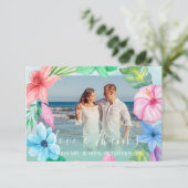 ビーチ結婚式ハイビスカス熱帯感謝してい写真 サンキューカード (スタンド正面)