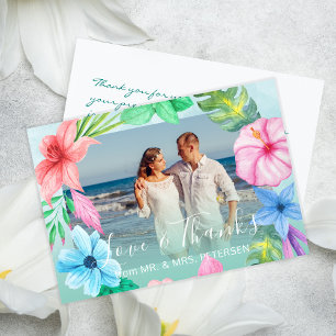 ビーチ結婚式ハイビスカス熱帯感謝してい写真 サンキューカード