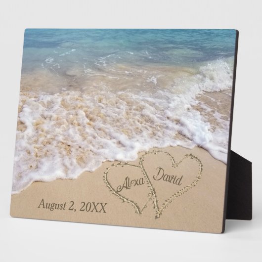 ビーチ結婚式ハートと名前の更新 フォトプラーク (側面)
