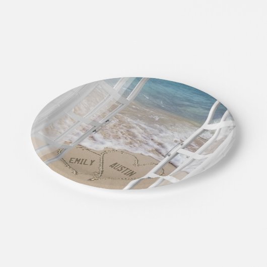 ビーチ結婚式ハートのウィンドウ ペーパープレート (アングル)