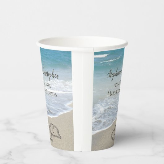 ビーチ結婚式ハートの砂エレガントへ 紙コップ (右)