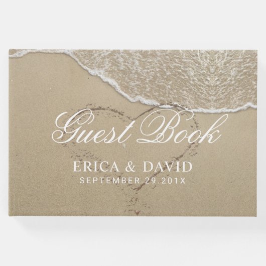 ビーチ結婚式ハートの砂エレガント中 ゲストブック (正面)