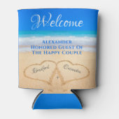 ビーチ結婚式ハートインサンドウェルカム 缶クーラー (正面)