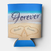 ビーチ結婚式ハートインサンドゲストキープサケ 缶クーラー (正面)