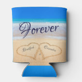 ビーチ結婚式ハートインサンドゲストキープサケ 缶クーラー (裏面)