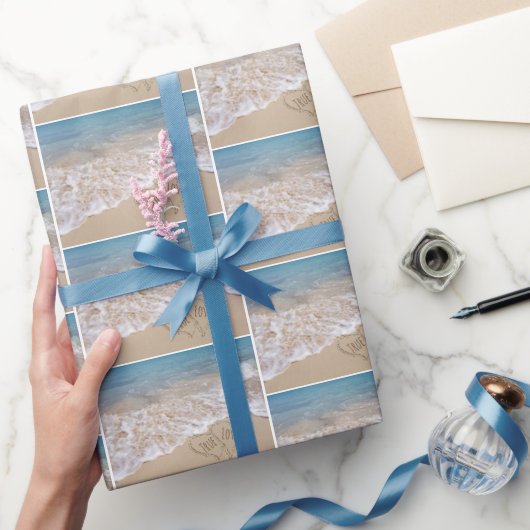 ビーチ結婚式ハートインサンド ラッピングペーパー (ギフト)