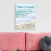 ビーチ結婚式ハートイン砂エレガント キャンバスプリント (インサイチュ (リビング))