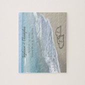 ビーチ結婚式ハートイン砂エレガント ジグソーパズル (縦)