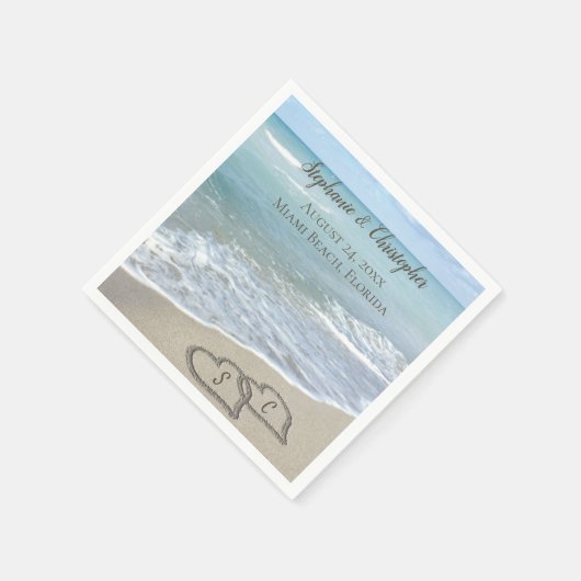 ビーチ結婚式ハートイン砂エレガント スタンダードカクテルナプキン (角)