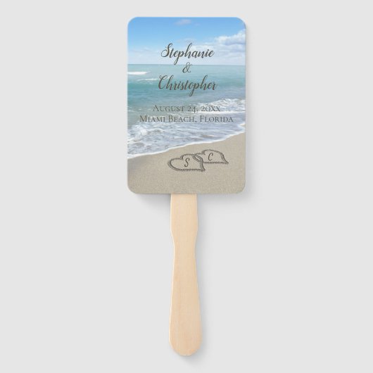 ビーチ結婚式ハートイン砂エレガント ハンドファン (裏面)