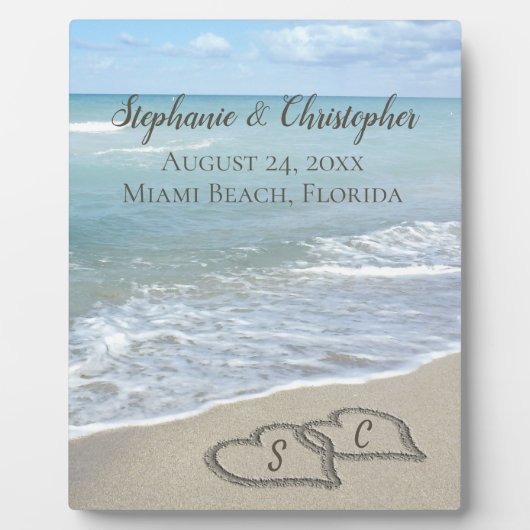 ビーチ結婚式ハートイン砂エレガント フォトプラーク (正面)