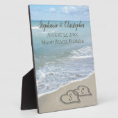 ビーチ結婚式ハートイン砂エレガント フォトプラーク (側面)
