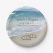 ビーチ結婚式ハートイン砂エレガント ペーパープレート (正面)