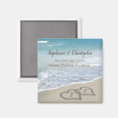 ビーチ結婚式ハートイン砂エレガント マグネット (正面/裏面)