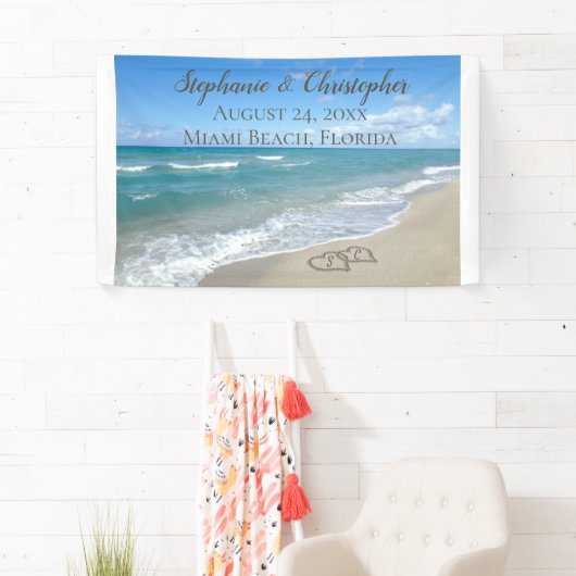 ビーチ結婚式ハートイン砂エレガント 横断幕