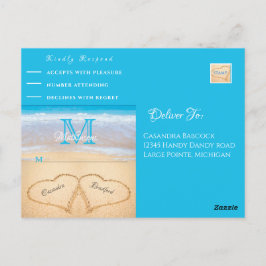 ビーチ結婚式ハートin Sand RSVP ポストカード